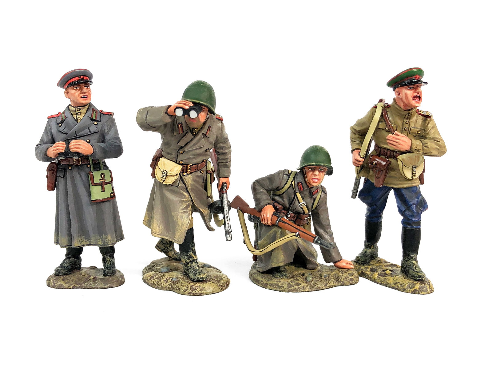 King & Country - Four Red Army Figurines: Lot includes:RA032 - Kneeling Ready - RetiredRA031 - Red Army Officer with Burp Gun - RetiredRA027 - Red Army Genera - RetiredRA016 - Shouting Red Army Officer - Retired