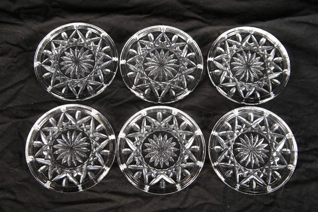 Waterford, Set of Six "Lismore" Coasters: Waterford (Irish, established 1783). "Lismore". Crystal. Diameter: 4". Set of six Waterford "Lismore" coasters. With etched Waterford insignia.