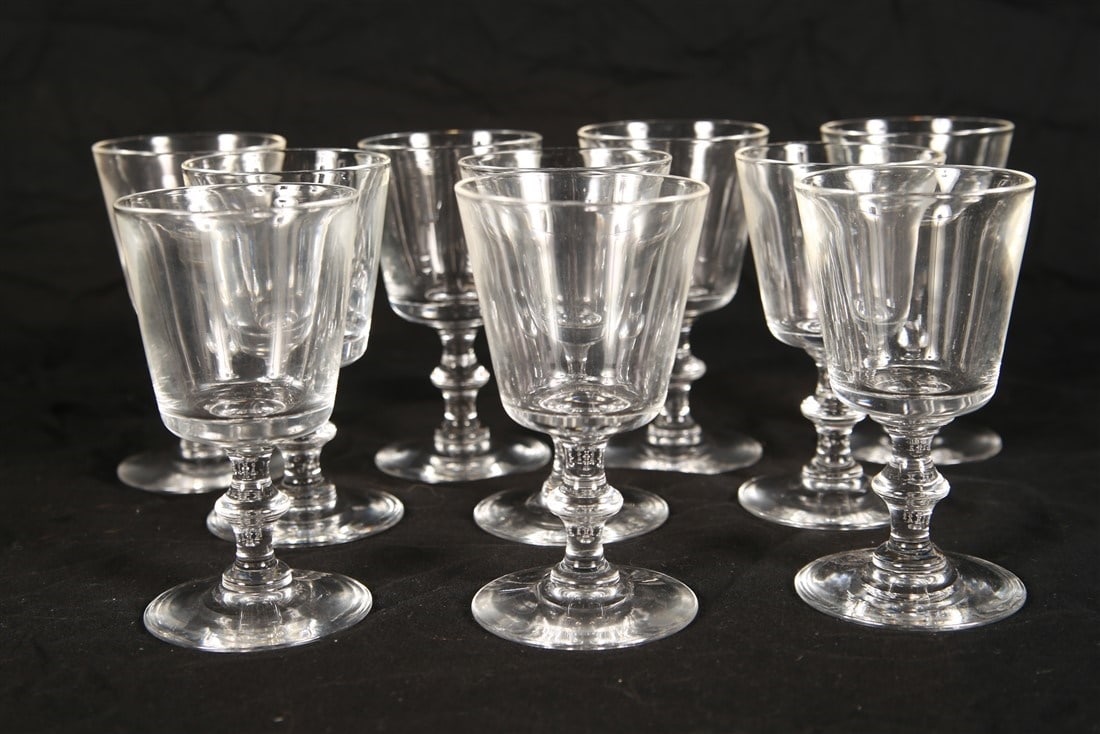 Steuben, Set of Ten Sherry Glasses: Steuben Glassworks (American, established 1903). Sherry glasses. Crystal. Pattern: 7725. Height: 4 1/2". Steuben, set of ten sherry glasses. Etched "Steuben" to the undersides.
