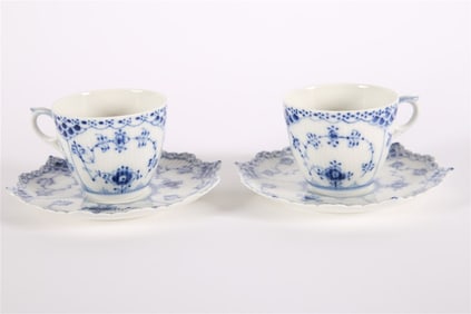 Royal Copenhagen, Blue Fluted Half Lace Cups