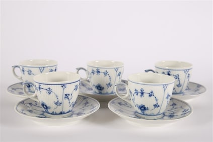 Royal Copenhagen, Blue Fluted Cups and Saucers