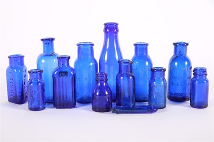 Collection of Thirteen Cobalt Blue Bottles