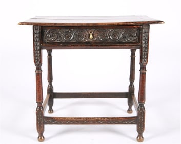 Carved Wood Single-Drawer Side Table