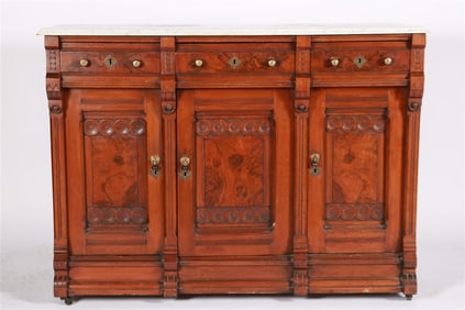 Victorian Carved Walnut Marble Top Sideboard