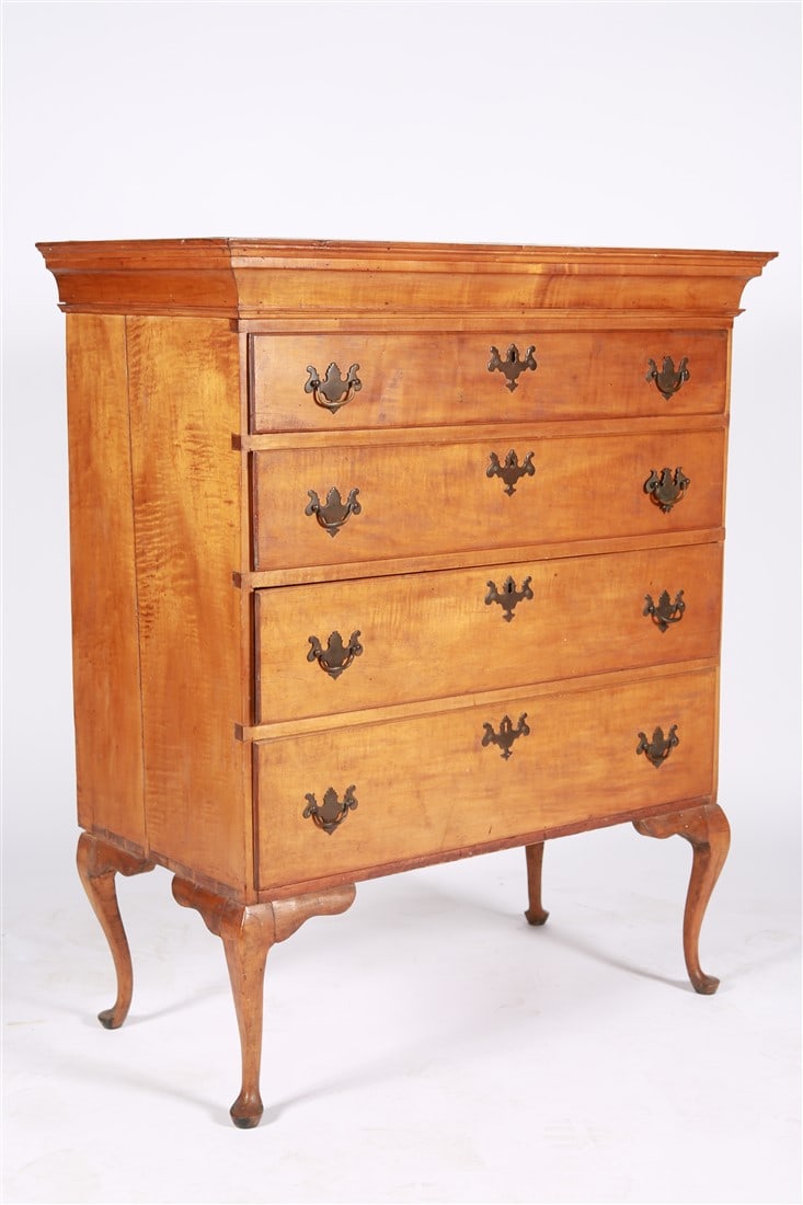 Queen Anne Style Tiger Maple Chest (1 of 8)