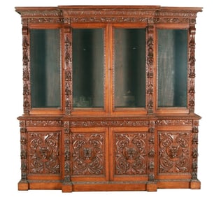 Monumental Victorian Carved Oak Cabinet