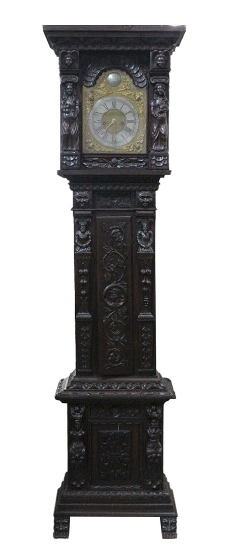 Heavily Carved Walnut Grandfather Clock (1 of 11)