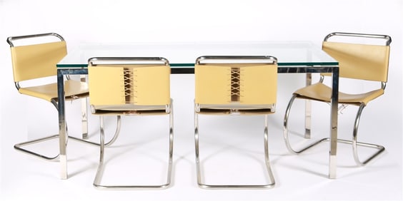 Mies van der Rohe, MR10 Chairs with Glass Table