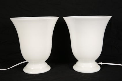 Pair of French White Glass Vase Table Lamps