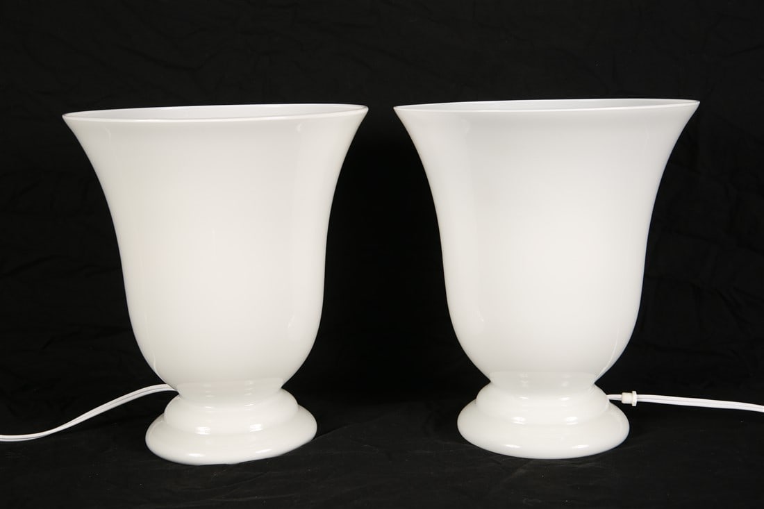 Pair of French White Glass Vase Table Lamps (1 of 3)