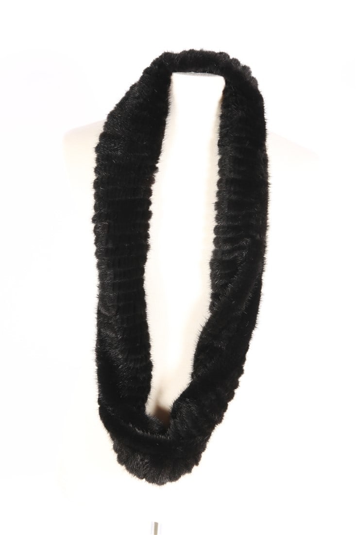 Pologeorgis, Black Mink Scarf: Pologeorgis. Black mink. Length: 30". Black mink infinity scarf by Pologeorgis.