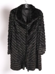 Ribbed Black Rex Rabbit and Mink Fur Coat