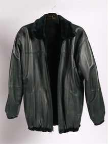 Reversible Green Leather and Sheared Mink Bomber