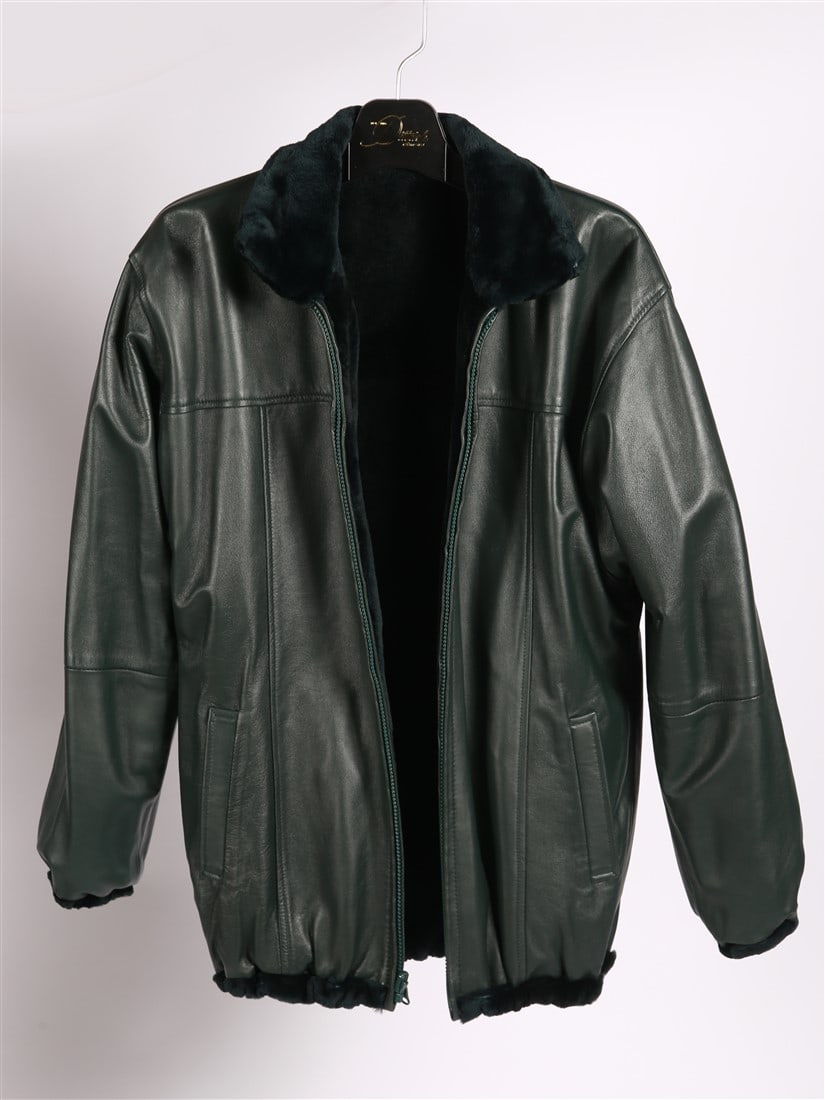 Reversible Green Leather and Sheared Mink Bomber (1 of 5)