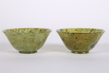 Pair of Spinach Jade Bowls