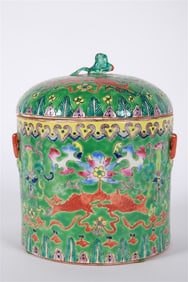 Green Chinese Porcelain Covered Storage Jar