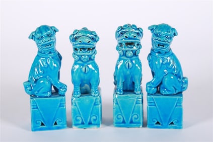 Coll. of Four Blue Porcelain Chinese Foo Dogs