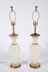 Pair of Neoclassical Style White Glass Table Lamps