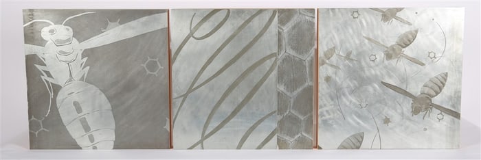 Beth Weintraub, "Commute" Three Etched Metal Tiles