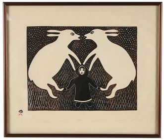 Jamasie Teevee, "Acrobatic Hares" Stonecut