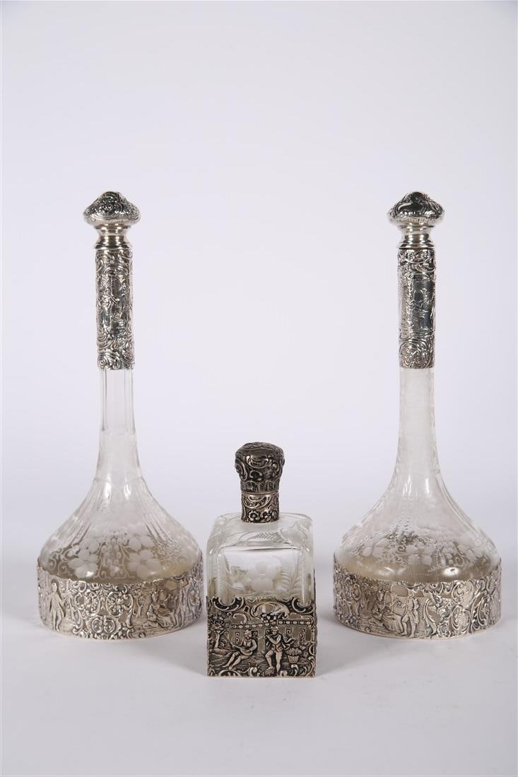 Three Silver Repousse and Glass Decanters (1 of 5)