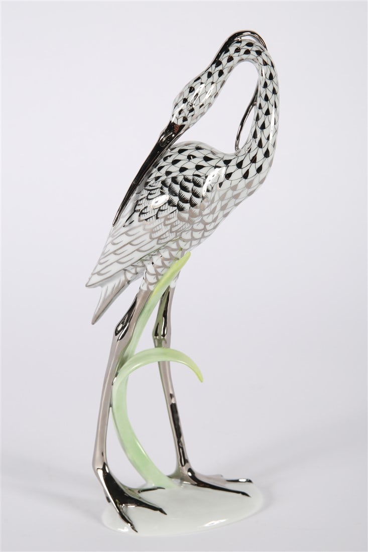 Herend, Porcelain Platinum Fishnet Heron (1 of 6)