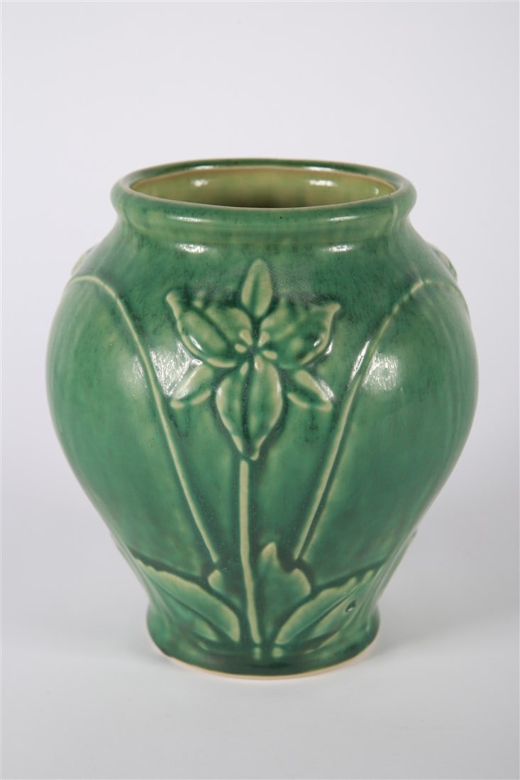 Pewabic, Ceramic "Trillium" Vase: Pewabic Pottery (American, established 1903). "Trillium" vase. Ceramic, 2016. Height: 8", Diameter: 6 1/2". Green Pewabic vase with trillium flower relief. Marked "Pewabic, Detroit, 2016" at bottom.
