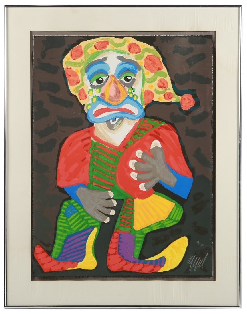 Karel Appel, "Pagliacci" Lithograph: Karel Appel (Dutch, 1921-2006). "Pagliacci" from the Metropolitan Opera Fine Art Collection II portfolio. Lithograph, 1984. Edition: 71/250. Frame: 37 1/2" X 29 1/4". Sight: 30" x 21 3/4". Karel Appel