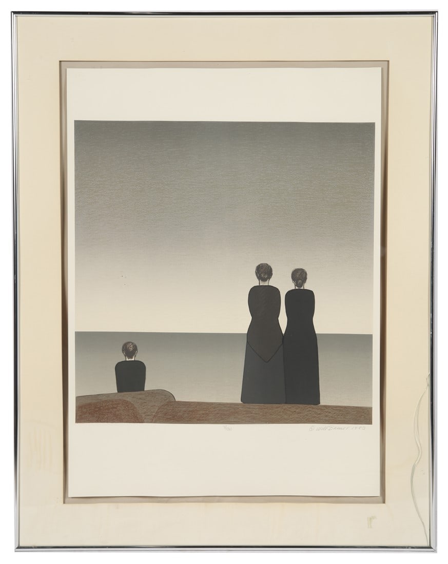 Will Barnet, "Peter Grimes" Lithograph: Will Barnet (American, 1911-2012). "Peter Grimes". Lithograph, 1983. Frame: 37 1/2" x 29 1/4". Sight: 29 3/4" x 21 1/2". Framed lithograph titled "Peter Grimes" by artist Will Barnet. Signed and dated
