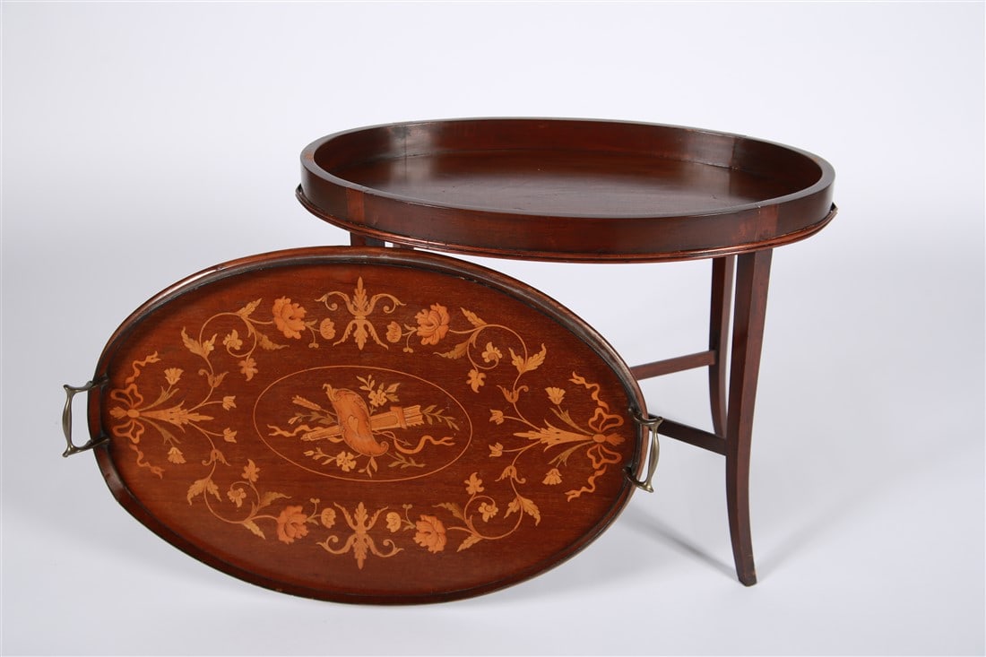 19th Century Mahogany Inlay Oval Tray Table (1 of 9)