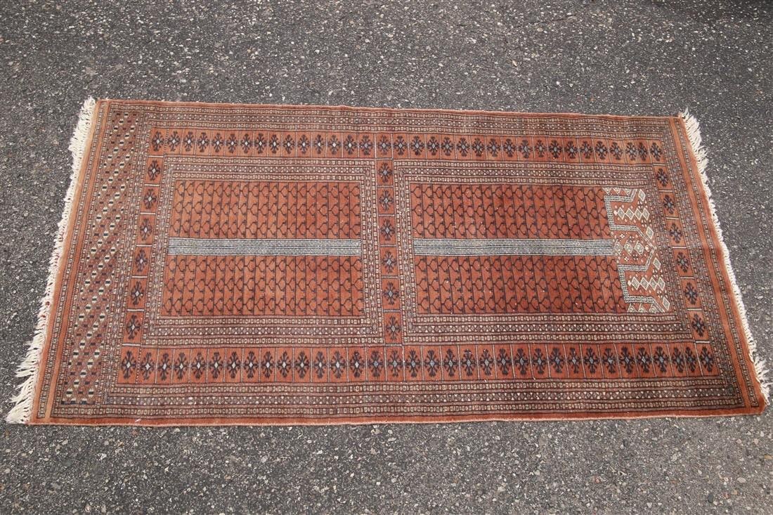 Pakistani Bokhara Rug, c. 1970s: Pakistan. Machine-spun wool, c. 1970s. 5'11" x 3'1". Pakistani Bokhara rug with geometric patterning.