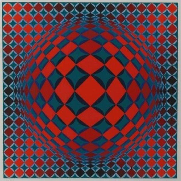 Victor Vasarely (1906-1997), Color Abstract: Victor Vasarely (French/Hungarian, 1906-1997). Color abstract. Silkscreen. Pencil signed lower left, numbered right "65/125". Image 18" x 18", frame 31 1/2" x 23 3/4". Condition: Appears fine.