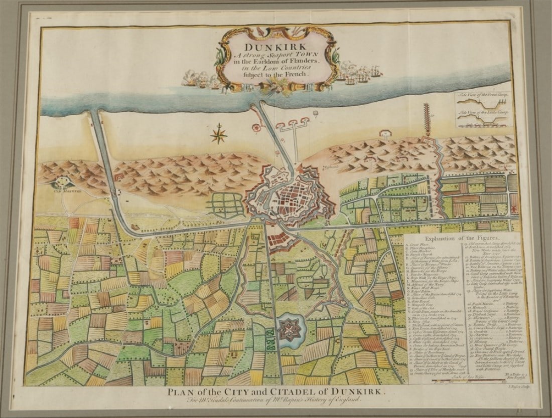 Isaac Basire, "Dunkirk" Hand-Colored Map