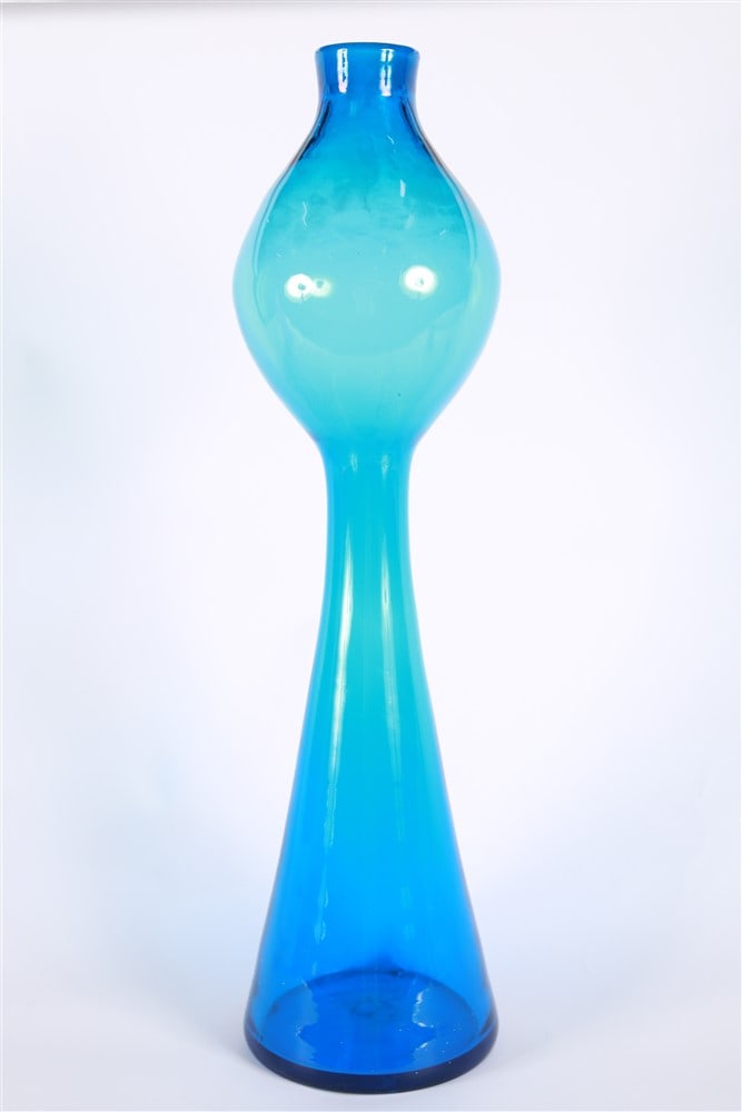 Wayne Husted for Blenko, Glass Rocket Decanter: Wayne Husted (American, 20th century). Glass. Model: 588. Designed for the Blenko Glass Company. Height: 25", Diameter: 6 1/2". Glass decanter designed by Wayne Husted for Blenko. Stopper is missing.