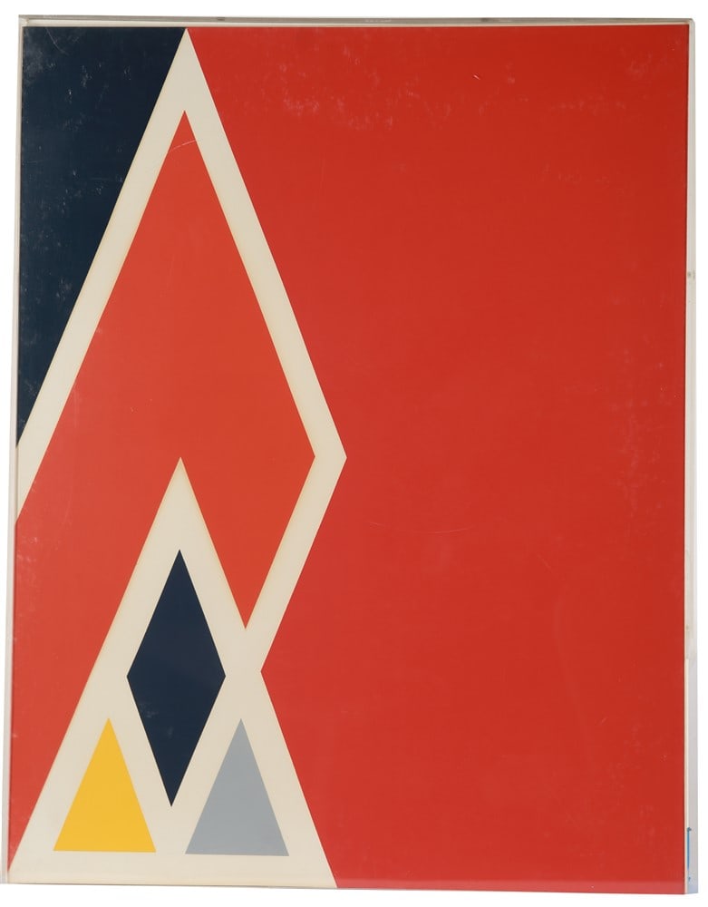 Larry Zox, "Diamond Drill Series" Silkscreen: Larry Zox (American, 1937-2006). "Diamond Drill Series". Silkscreen, c. 1968. Edition: 42/75. 24 1/4" x 20 1/4". Framed silkscreen print titled "Diamond Drill Series" by artist Larry Zox. Label at bac