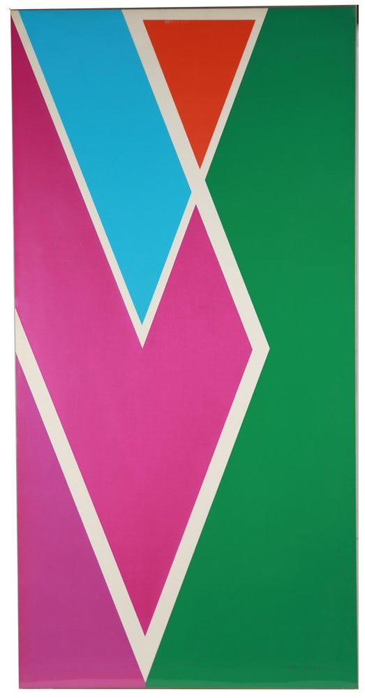 Larry Zox, "Mostly Mozart Festival" Serigraph: Larry Zox (American, 1937-2006). "Untitled - Mostly Mozart Festival". Serigraph, 1971. Edition: 27/198. Height: 81", Length: 40", Depth: 1 1/2". Plexiglass framed print titled "Mostly Mozart Festival"