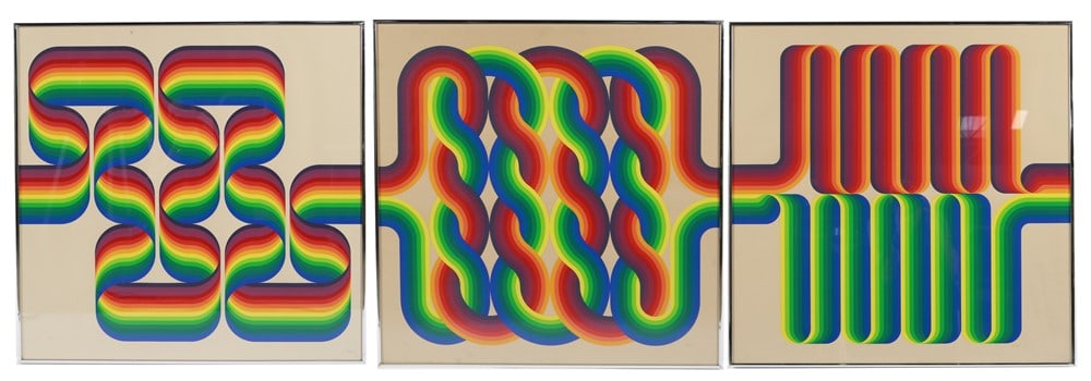 Julio Le Parc, "La Longue Marche" Three Pieces: Julio Le Parc (Argentinean, b. 1928). Untitled from the "La Longue Marche" Series. Lithograph, 1974. Frame: 29 3/4" square. Sight: 29" square. Three pieces from the six part series titled "La Longue M