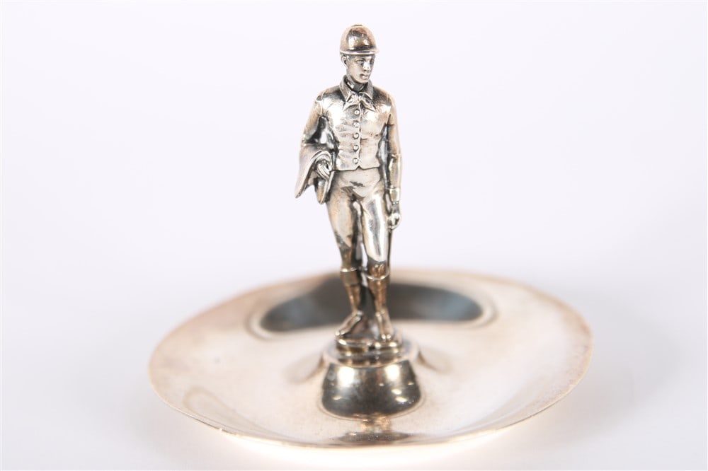Tiffany & Co., Sterling Jockey Ring Dish: Tiffany & Co. (American, established 1837). Sterling silver. Height: 3", Diameter: 3". Weight: 2.355 ozt. Tiffany sterling silver equestrian theme ring dish. Tiffany & Co. mark at bottom.