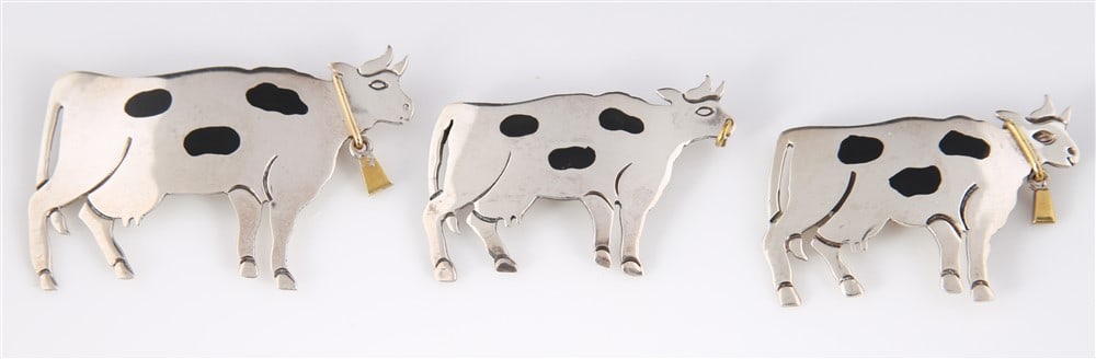 Three Sterling Cow Brooches (1 of 2)