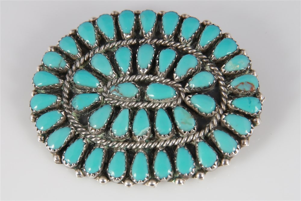 Sterling Needlepoint Turquoise Brooch/Pendant (1 of 2)