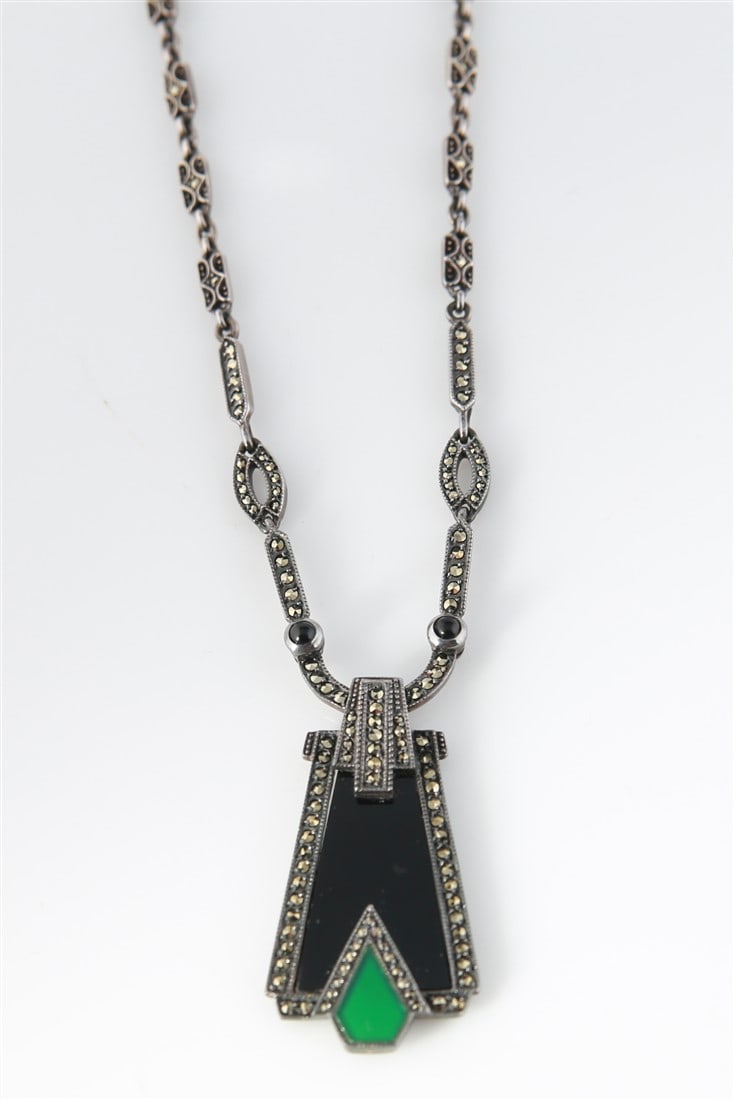 Marcasite and Onyx Sterling Necklace (1 of 5)