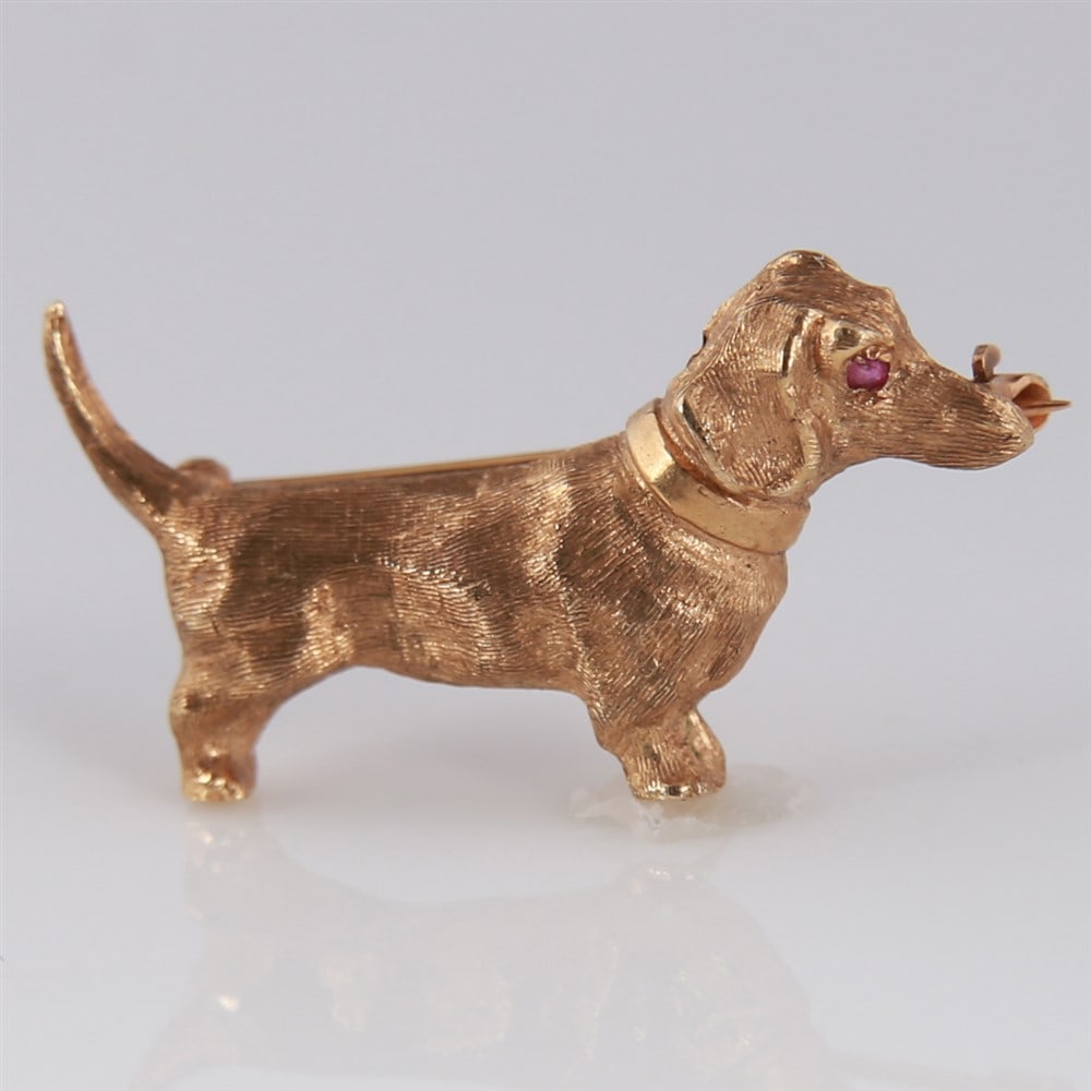 14k Yellow Gold Dachshund Brooch (1 of 2)