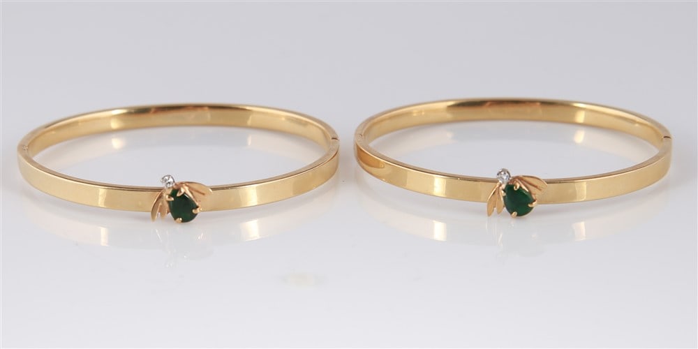 14k Yellow Gold, Jade, Diamond Insect Bangles (1 of 6)