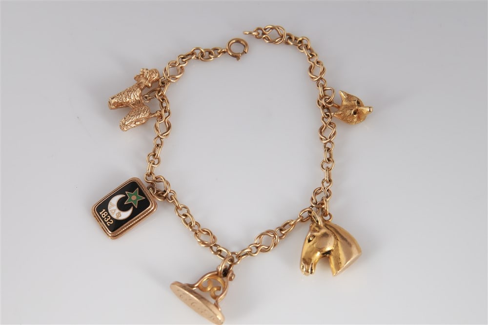 14k Yellow Gold Bracelet With Five Charms (1 of 9)