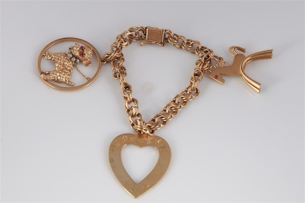 14k Yellow Gold Bracelet With Three Charms (1 of 7)