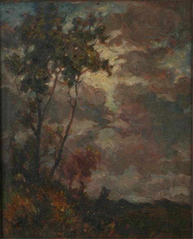Archie Palmer Wigle (1881-1963), Landscape: Archie Palmer Wigle (Detroit, 1881-1963). Landscape. Oil on canvas. Signed lower right. Canvas 16 1/2" x 20", frame 28" x 25". Condition: Under glass and not inspected with the glass.