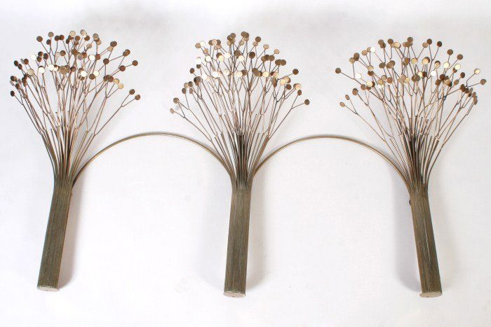 Curtis Jere Metal Wall Sculpture, 1977.: Curtis Jere metal wall sculpture. American, dated "1977". Three trees. Signed and dated. Height 32", width 60". Condition: The finish is worn in several places.