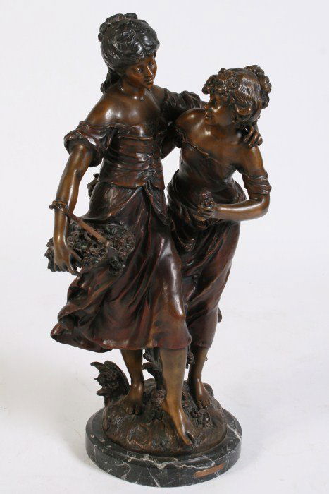 After Auguste Moreau (1822-1912), Two Maidens: After Auguste Moreau (French, 1822-1912). Two maidens. Signed. Height 29". Condition: Appears fine.