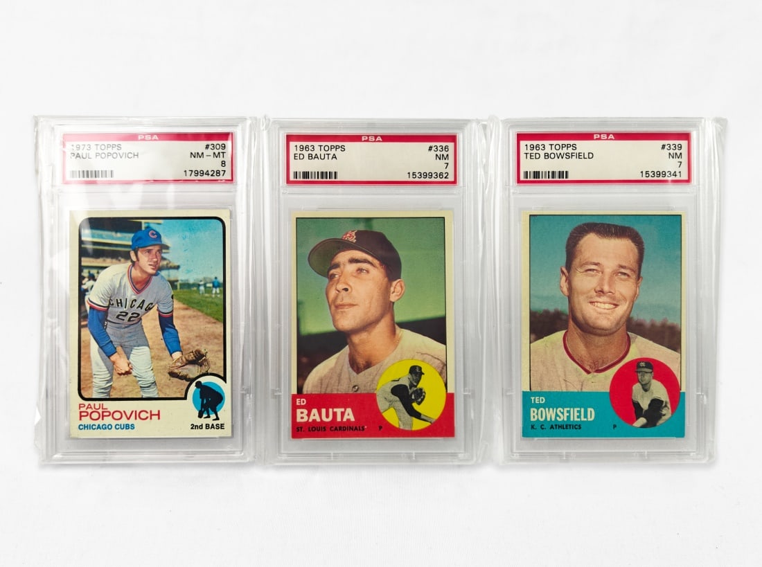 Lot of Three PSA Graded Topps Baseball Cards (1 of 2)
