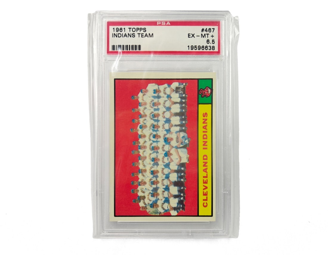 1961 Topps Cleveland Indians Card - PSA 6.5: A Cleveland Indians team baseball card for the 1961 MLB season by Topps. The card has been slabbed and graded a 6.5 by PSA.